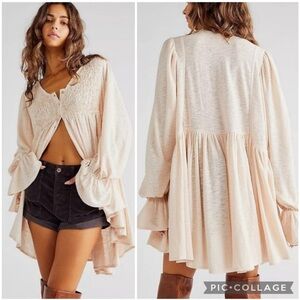 Free People Don't Call Me Baby Oversized Flowy Button Front Babydoll Tunic Top
